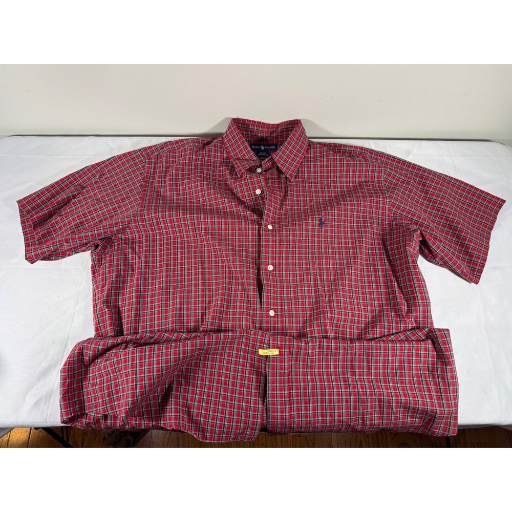 Polo Ralph Lauren Blake Shirt Mens L Red Plaid Cotton Short Sleeve Button Down